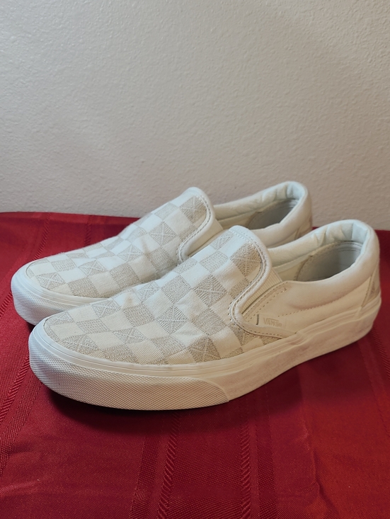 Vans Shoes - Vans All White Checkerboard Women’s Slip-On Skate Shoes Sneakers Size 8